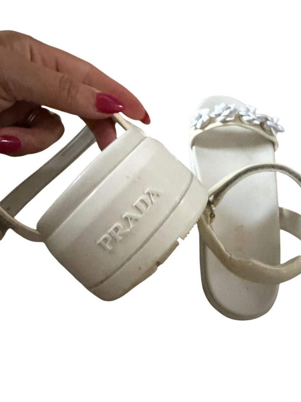 PRADA White Embellished Platform Sandals Size 38.5 / US 8.5 - Picture 10 of 11